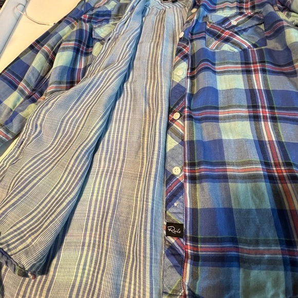 Rails Kendra blue plaid shirt with contrasting striped lining. Medium size. - Picture 3 of 8